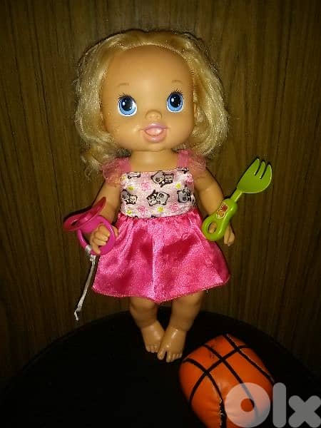 BABY ALIVE Hasbro As new doll+Pacifier+Basket anti stress ball+Fork=24 5