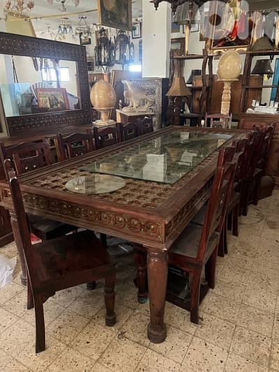 solid wood teak dining with 14 chair mirror and dersoir