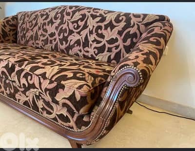 Salon style wood and velvet with 2  armchairs