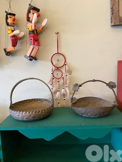 3 old copper bowls