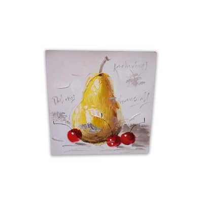 Pear & Cherries Canvas Painting — 30x30 Acrylic Art