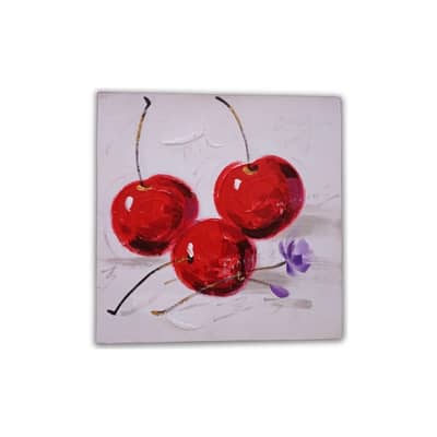 3 Cherries Canvas Painting – Modern 30x30 Portrait Décor