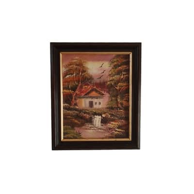 Village House Painting on Canvas 31 x 26 Bordered Picture