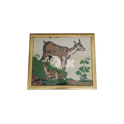 Couple Deer Textile Portrait, Light Brown Border 33.5 x 39.5