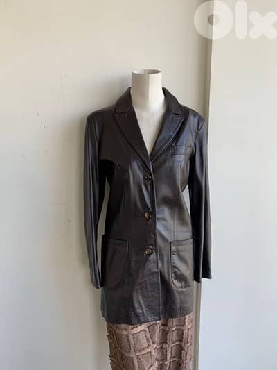 •Douglas chocolate brown genuine lamb leather coat made in Italy