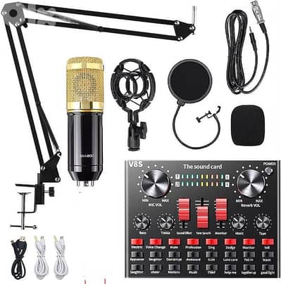 sound card v8s with microphone and stand