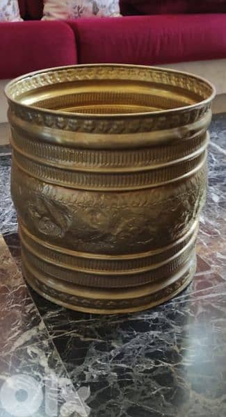 Antique handmade, tooled brass pot planter. (Revised Price)