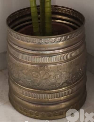 Antique handmade, tooled brass pot planter. (Revised Price)