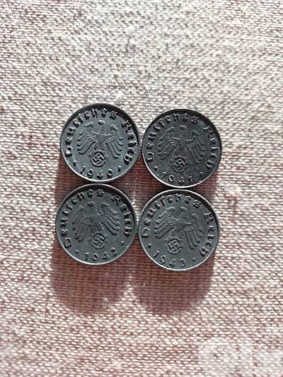 Set of Four German Nazi Coins WW II year 1940,41,42,43