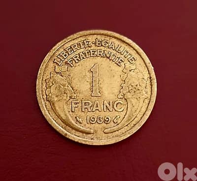 1939 France WWÌI 1 Franc Morlon Marianne's head