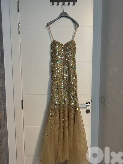 wedding dress strapless iridescent stone, sequin mermaid cut