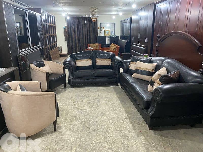 طقم كنبايات شغل توصاية خشب بوندي جلد اصلي 1
