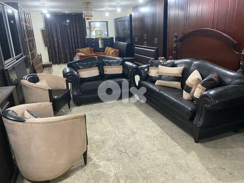 طقم كنبايات شغل توصاية خشب بوندي جلد اصلي 2