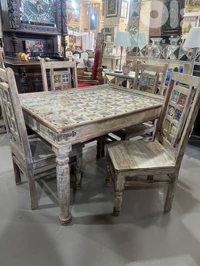 solid wood teak table vintage with 4 chairs