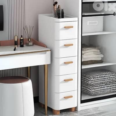 Chest Drawer Case, 5-Door Storage Cupboard, Movable White Cabinet