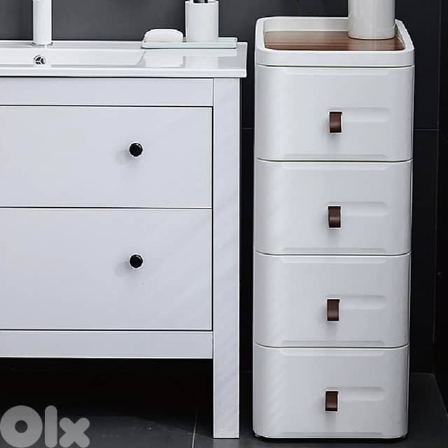 Japanese Bedside Table – White Nightstand, 4 Stackable Drawers 1