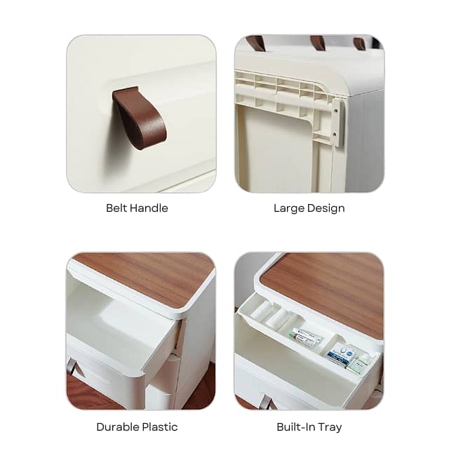 Japanese Bedside Table – White Nightstand, 4 Stackable Drawers 6