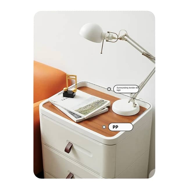 Japanese Bedside Table – White Nightstand, 4 Stackable Drawers 4