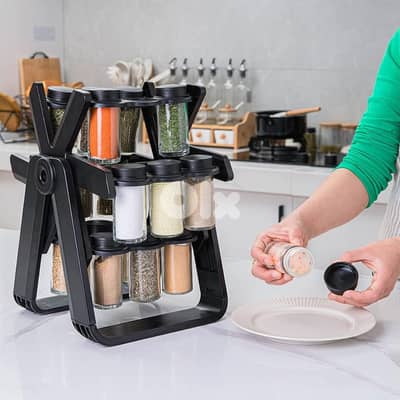 Rotating Spice Rack Organizer with 18 Glass Spice Jars