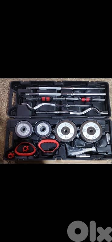 Chrome barbell and dumbbell set 55kg NEW 158$