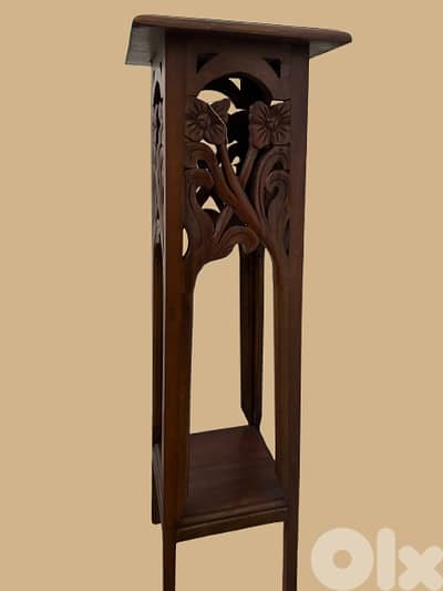 Floral Carved Wooden Plant Stand