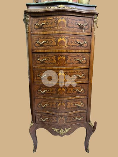 Marquetry Tallboy with Marble Top