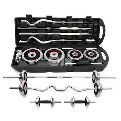 York Fitness Chrome Dumbbell and Barbell Set with Carry Case | 50 Kg