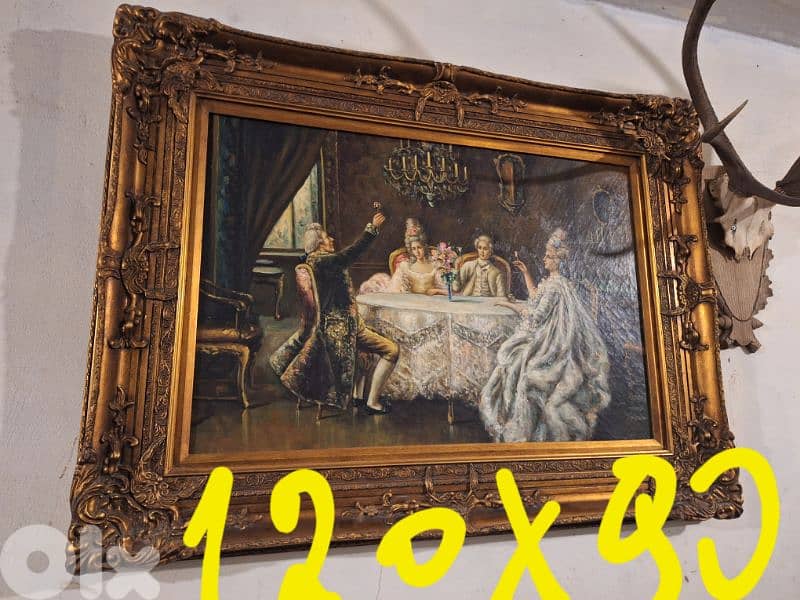 لوحة رسم زيتي مع كادر خشب مميز اوروبية رائعة جدا 1