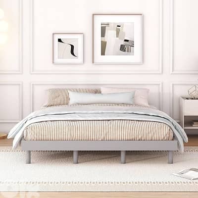 double bed grey fabric frame