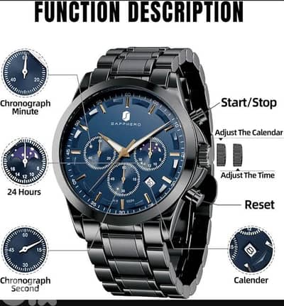 Sapphero Men's Watch Waterproof Chronograph AntiScratch/4$ delivery