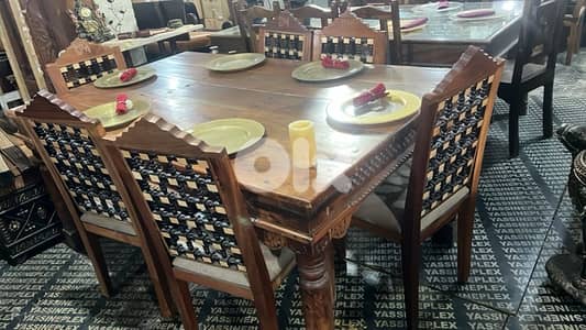 dining table teak solid wood with 6 chairs