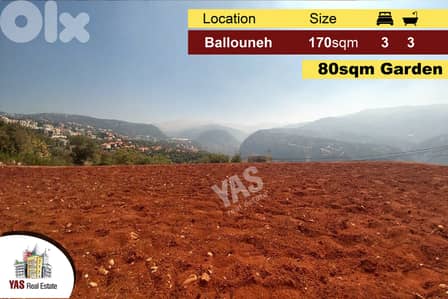 Ballouneh 170m2 + 80m2 garden - new - panoramic view-