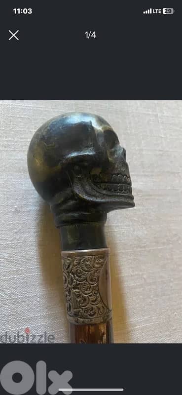 antique 19th century solid bronze and silver men cane