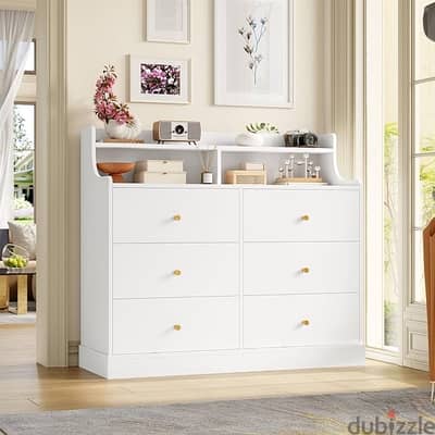 Drawer Dresser, White Dresser Double Dresser with Shelves