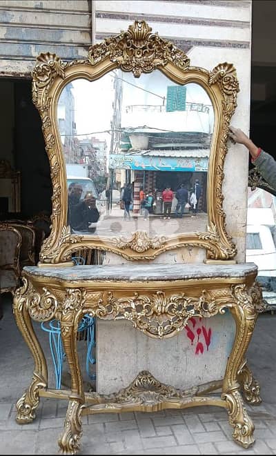كونسول خشب زين ملكي فخم للغاية وجه رخام انتيك حفر مميز