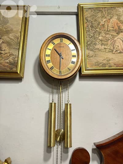 antique clock' germanyساعة حائط مكنة المانية انتيك ناعمة مع تقال كاملة