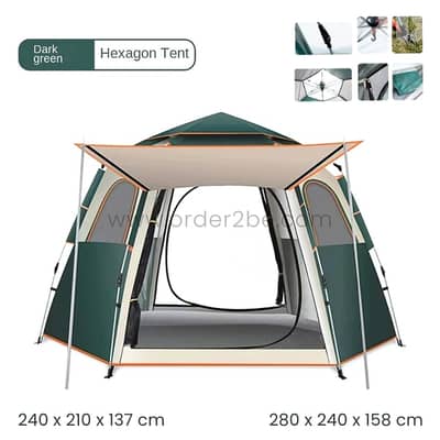 Automatic Pop-Up Camping Tent for 6-8 Campers – 2 Doors & Mesh Windows
