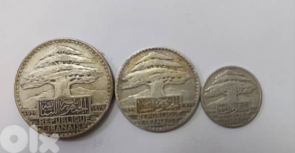 Set of three Silver Lebanon Coins year 1929 10,25,50 piaster
