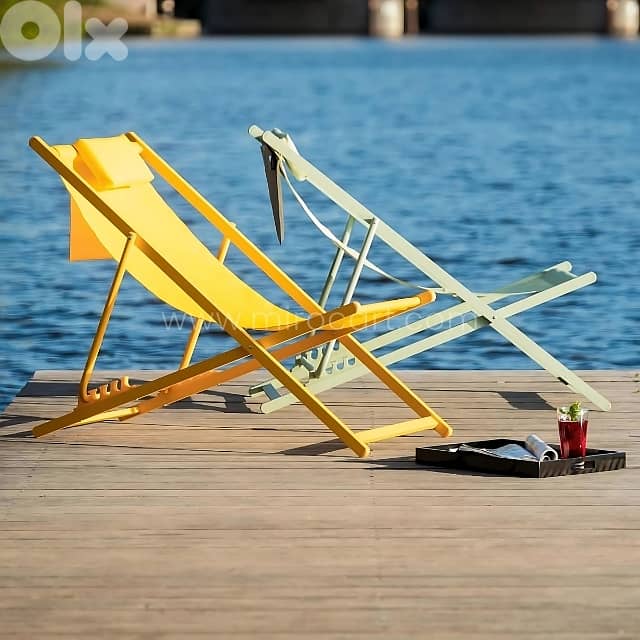 Portable Beach Sun Lounger – Steel Frame, 4 Reclines & Storage Pocket 1