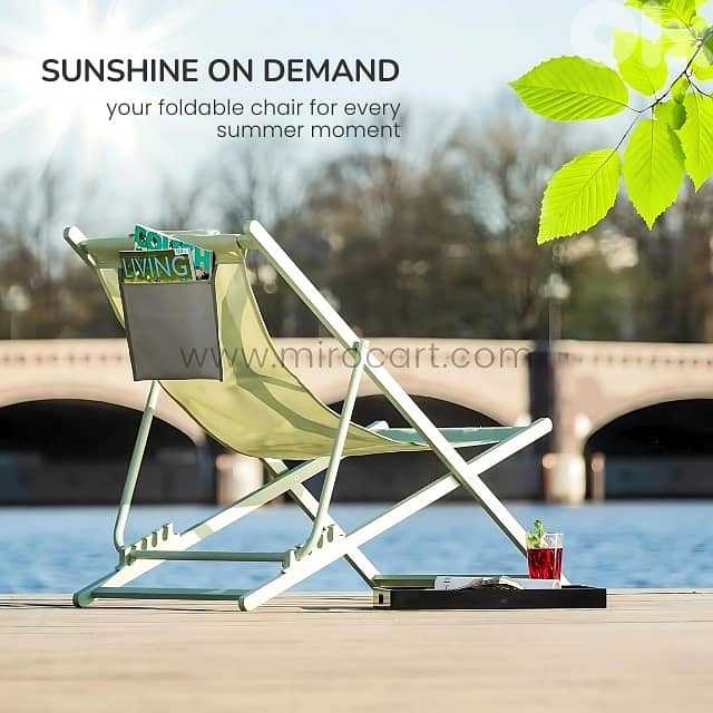Portable Beach Sun Lounger – Steel Frame, 4 Reclines & Storage Pocket 2