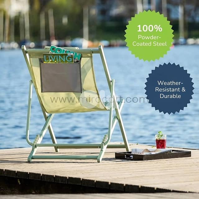 Portable Beach Sun Lounger – Steel Frame, 4 Reclines & Storage Pocket 6