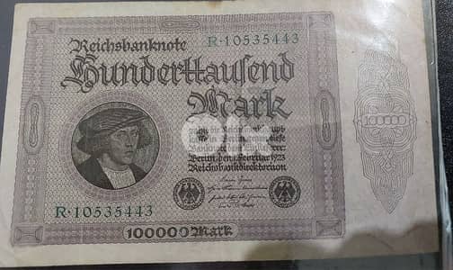 German Banknote  100,000 Mark year 1923