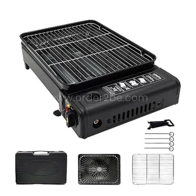 Portable Camping Grill Stove – Dual Flame, Carry Case & Drip Tray