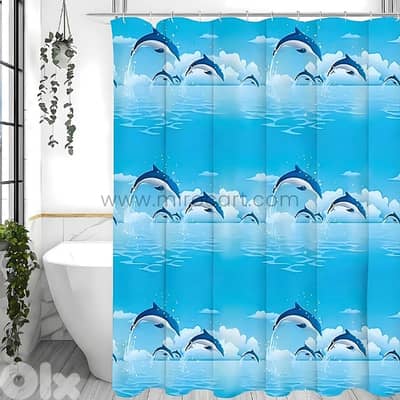 Dolphin Shower Curtain – Waterproof Bathroom Liner (180cm) + 12 Hooks