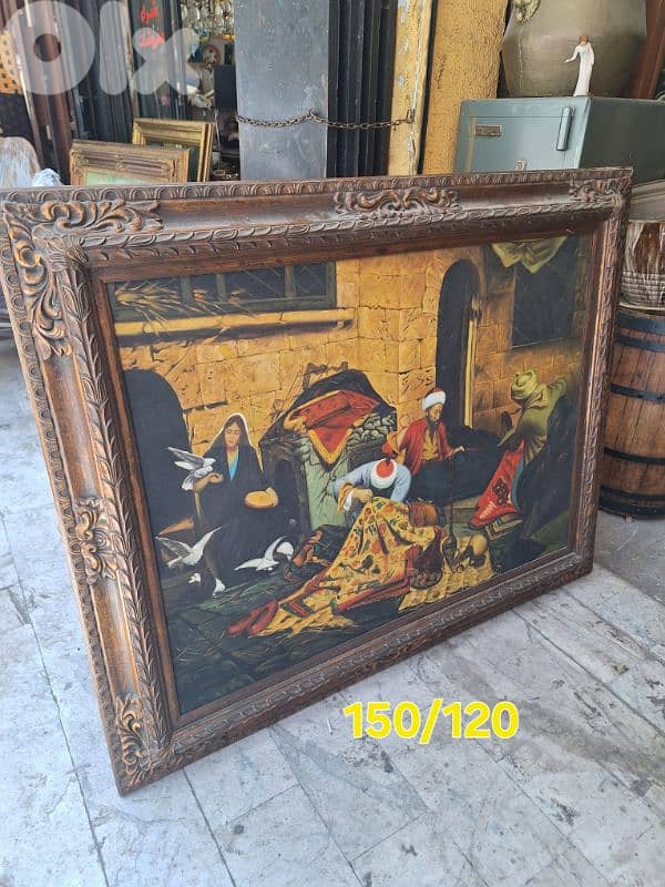 لوحة رسم شرقي تعبير عن نساجون السجاد العجمي 1