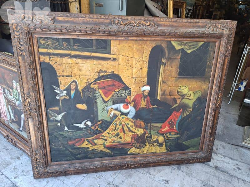 لوحة رسم شرقي تعبير عن نساجون السجاد العجمي 2
