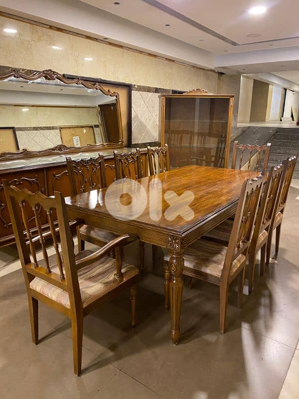 اوضة سفرة حفر قديم خشب زان مع فاترينة ودرسوار 12