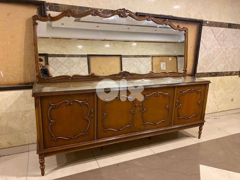 اوضة سفرة حفر قديم خشب زان مع فاترينة ودرسوار 2