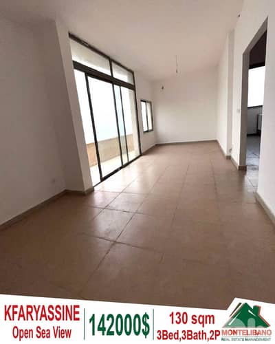 130 sqm Apartment For Sale in Kfaryassine with Open Sea View !!!