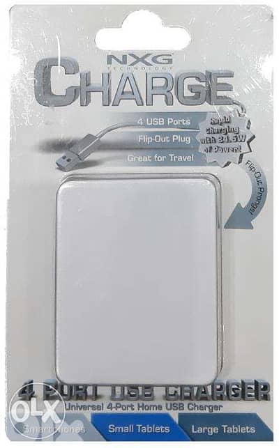 NXG Technology 4 Port USB Charger 24.5W Full Speed Home/Travel 2.4A 1A